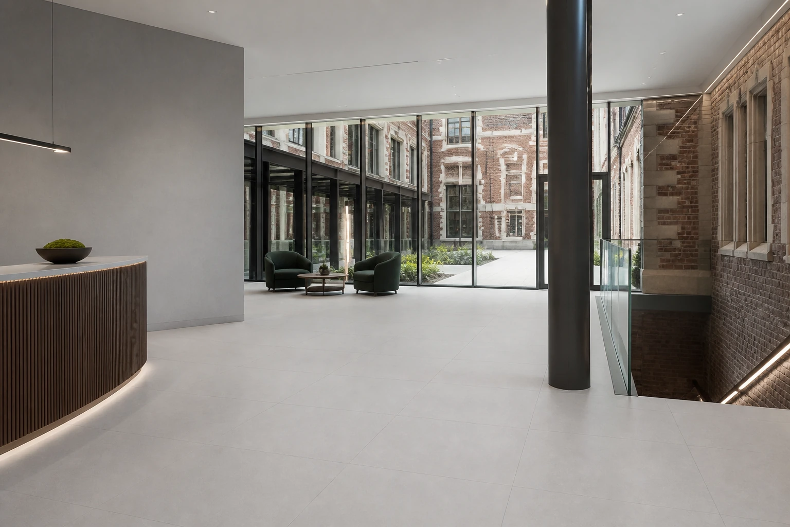 Granito Evo – Boston antibacterial porcelain tile used in biopharmaceutical campus welcome centre