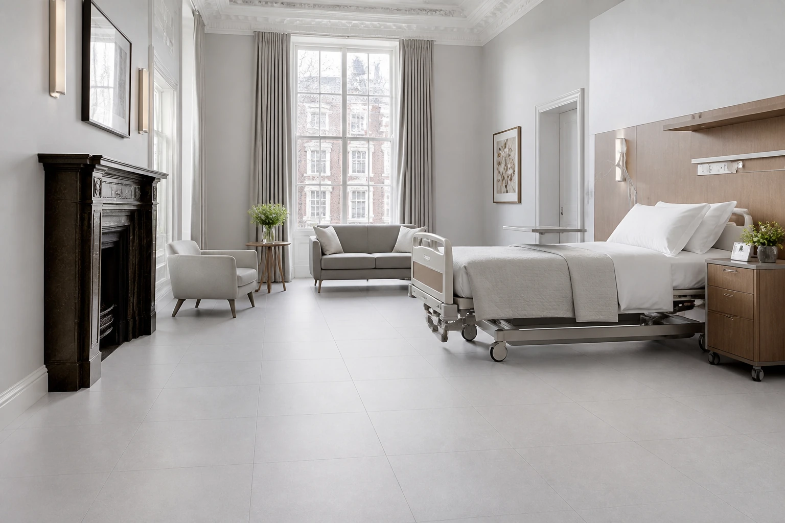 Granito Evo – Boston antibacterial porcelain tile used in private recovery hospital suite