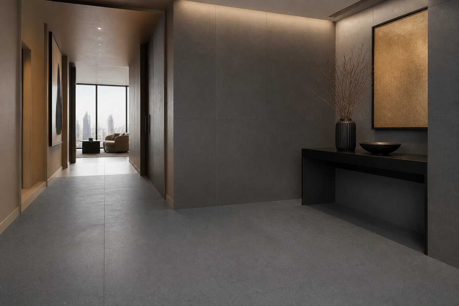 Granito Evo – New York antibacterial porcelain tile used in manhattan penthouse private entry gallery