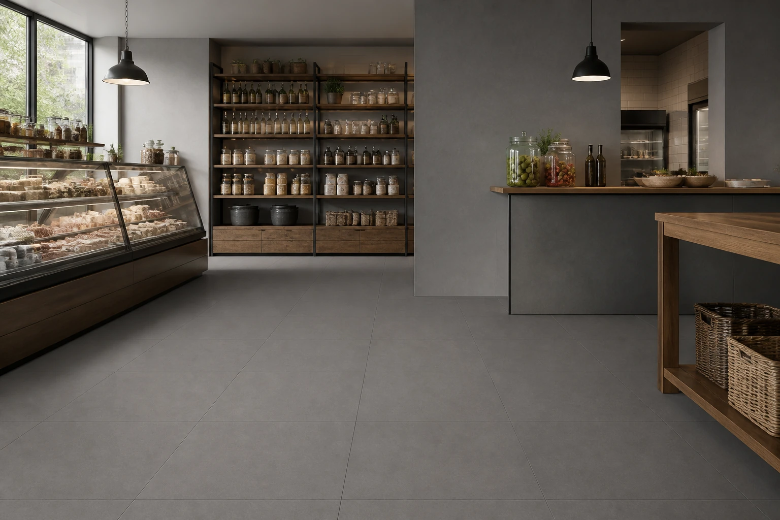 Granito Evo – New York antibacterial porcelain tile used in premium urban delicatessen interior