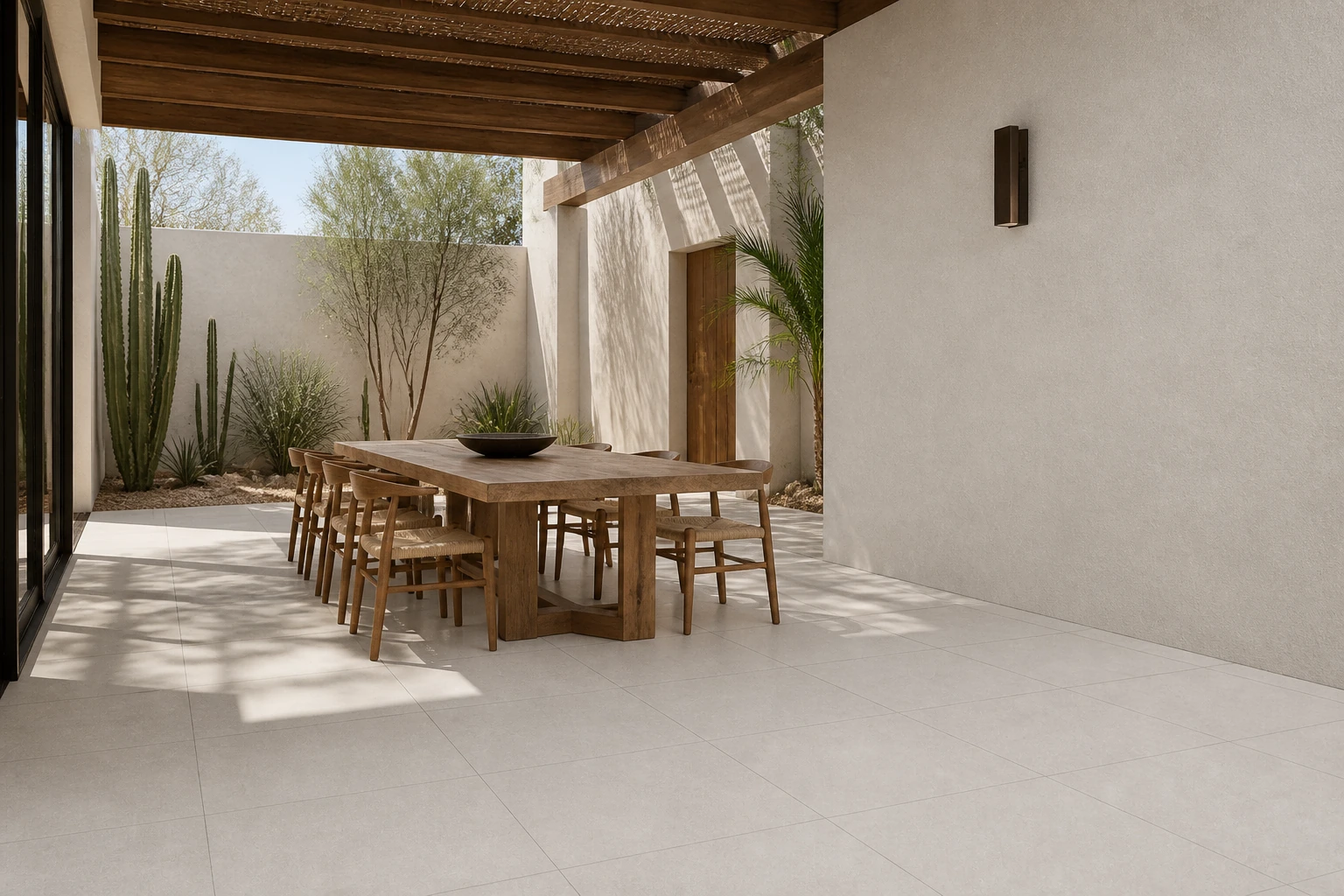 Granito Evo – Tucson antibacterial porcelain tile used in southwestern modern villa dining court