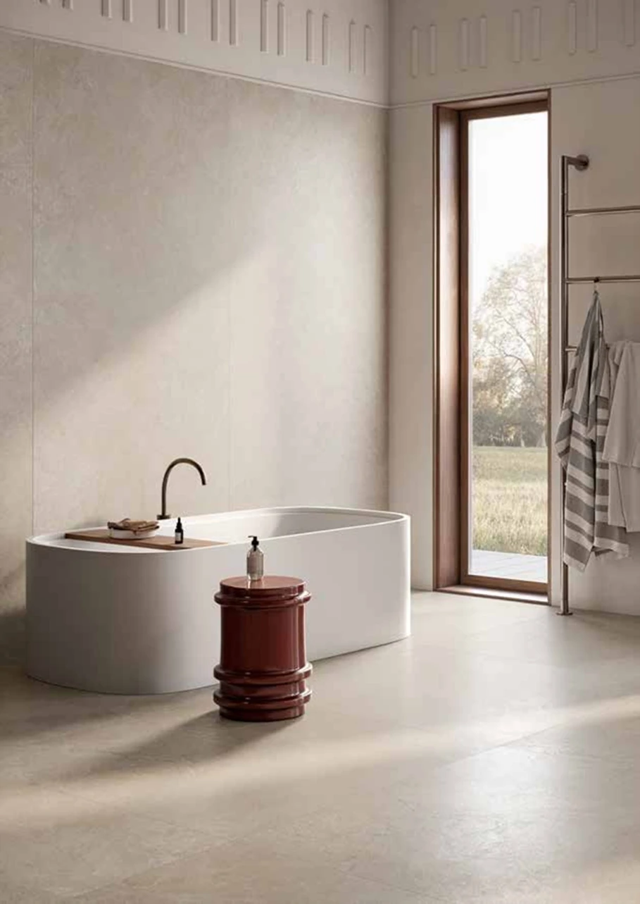 Lithos – Bianco porcelain tile in client reference interior