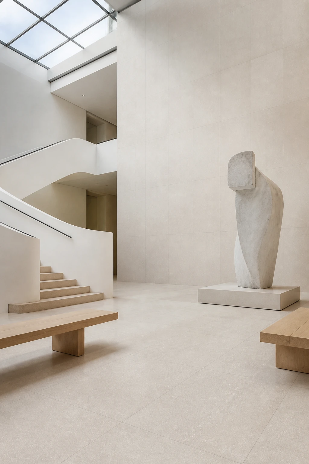 Lithos – Bianco porcelain tile in art foundation atrium