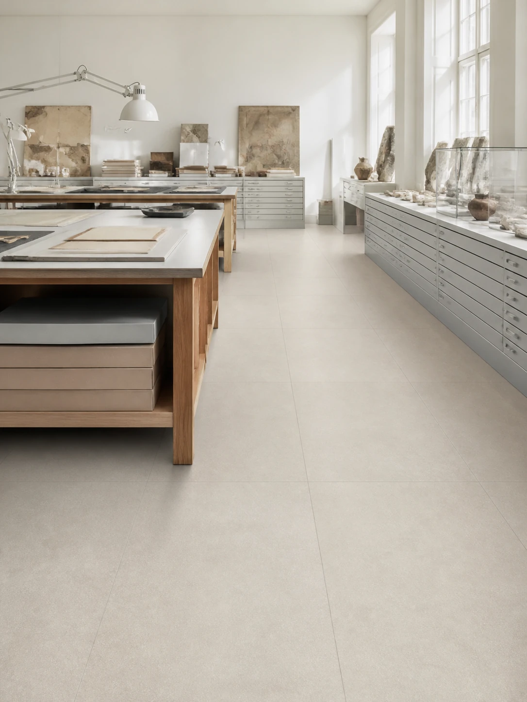 Lithos – Bianco porcelain tile in museum conservation studio