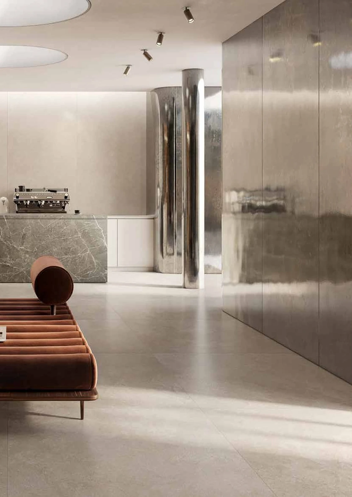 Lithos – Grigio porcelain tile in client reference interior