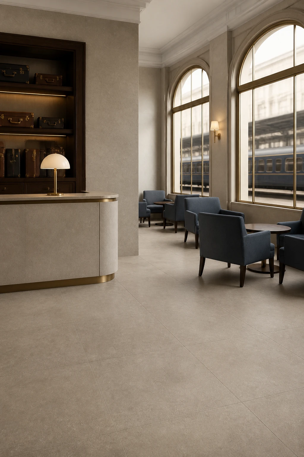 Lithos – Grigio porcelain tile in first class rail lounge