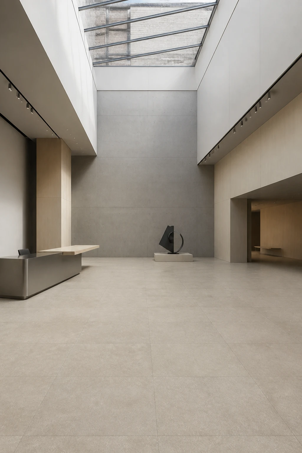 Lithos – Grigio porcelain tile in design museum foyer