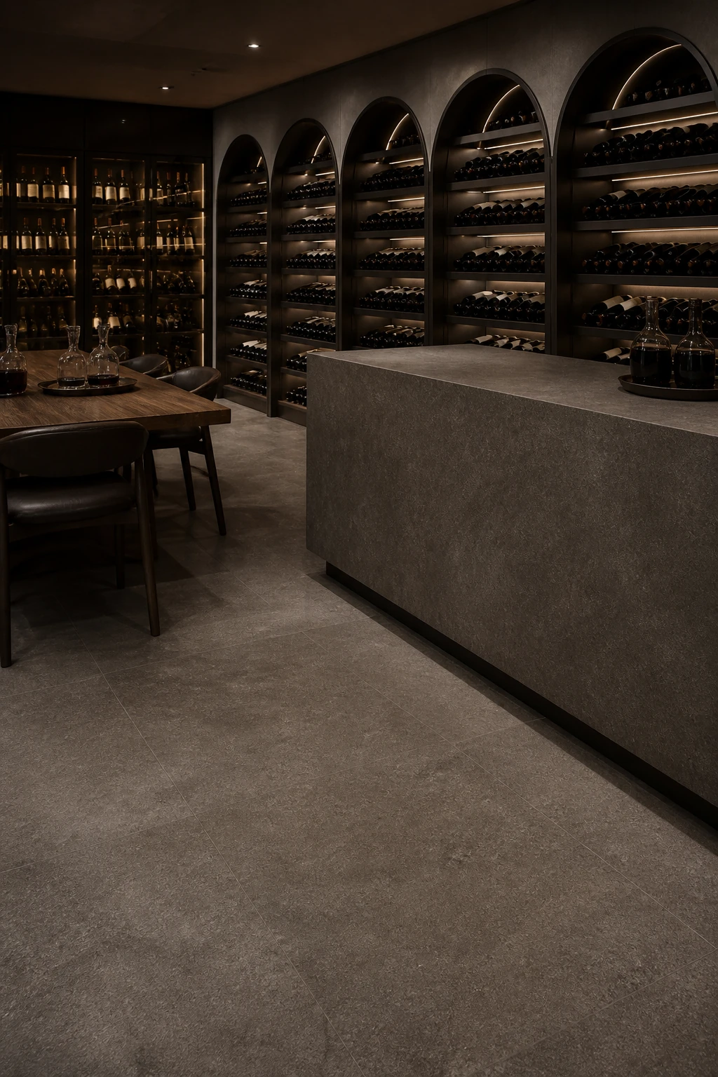 Lithos – Nero porcelain tile in underground wine archive