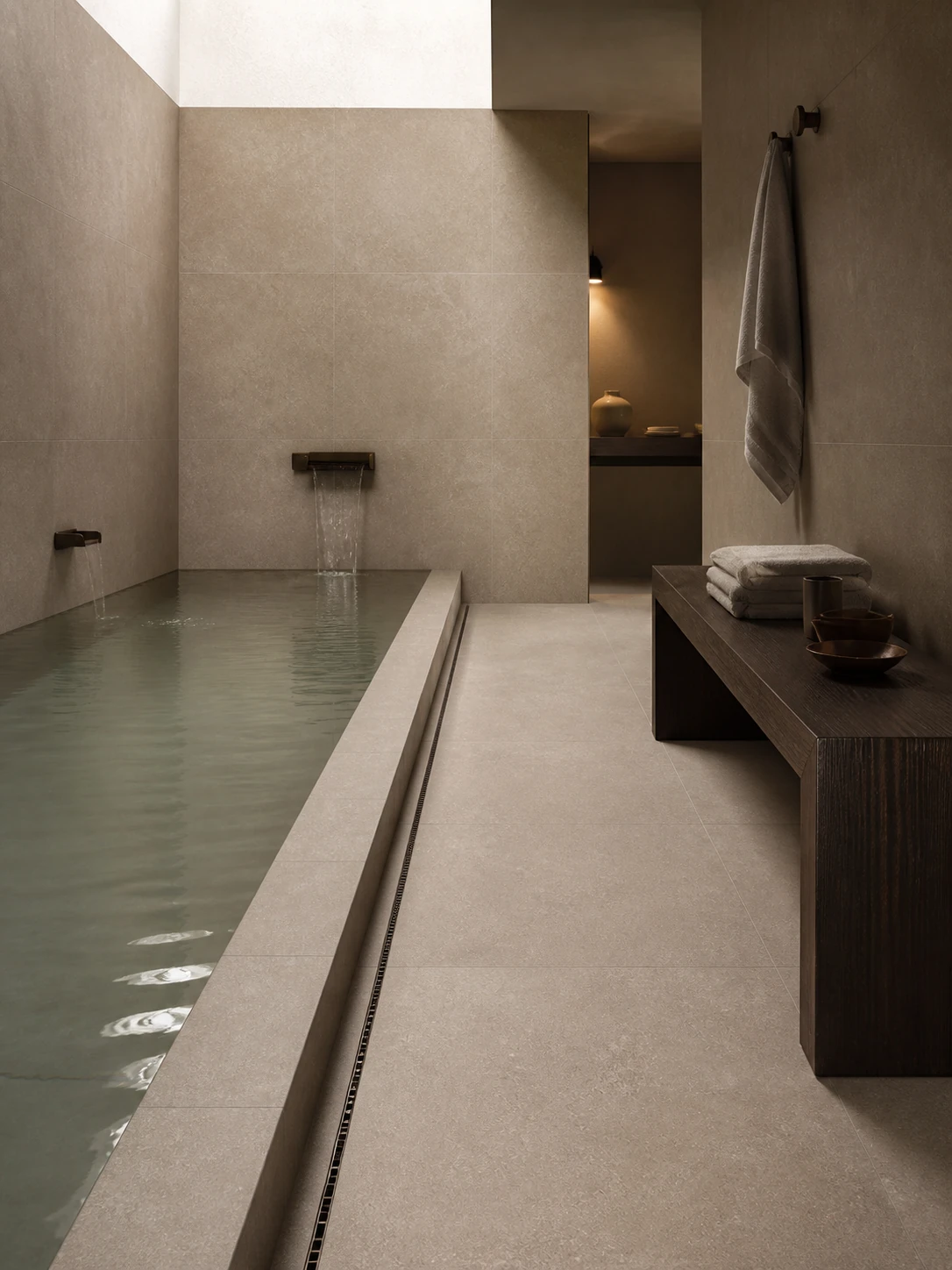 Lithos – Tortora porcelain tile in thermal spa bathing suite