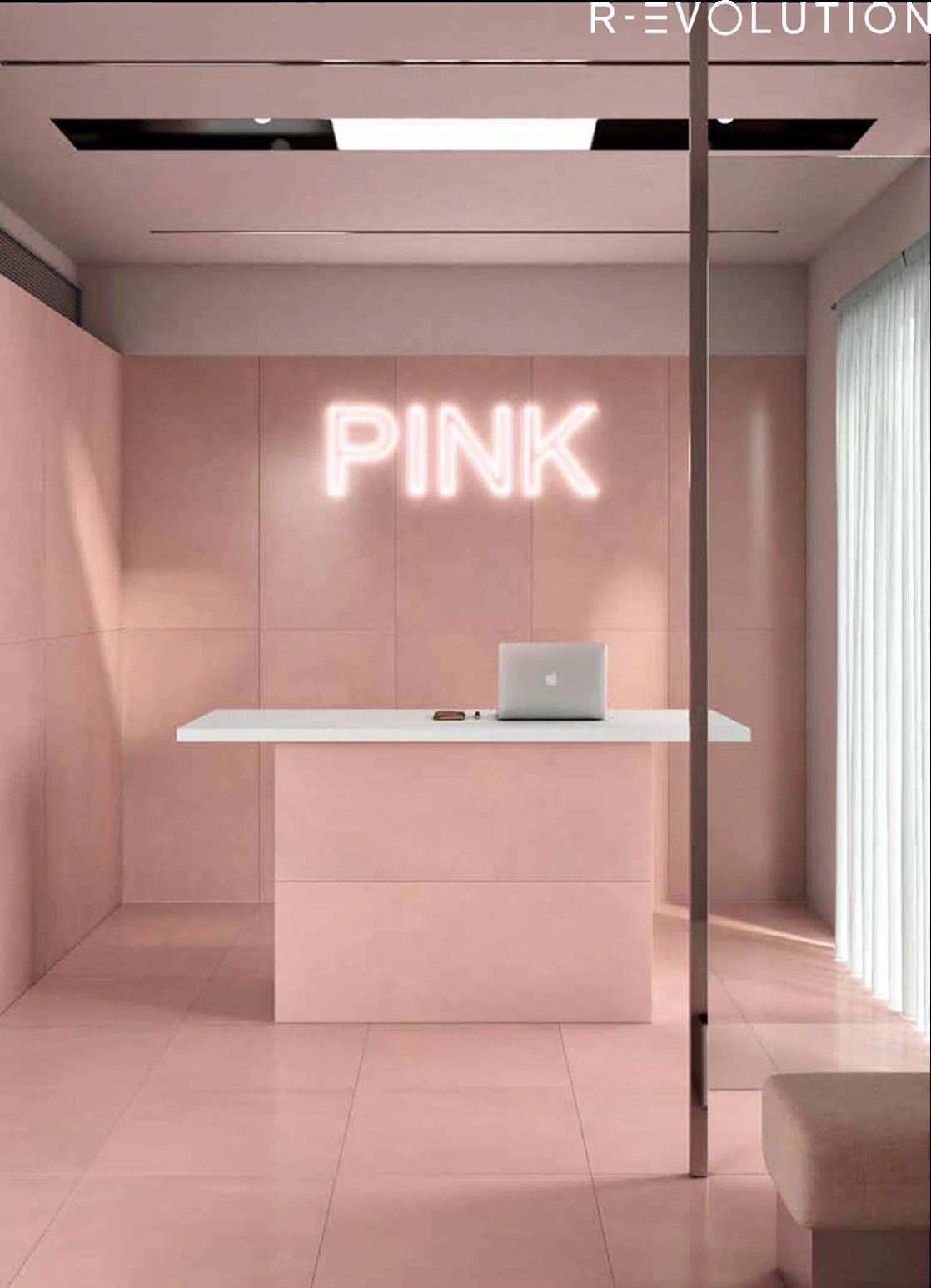 R-Evolution – Light Pink porcelain tile in client reference interior