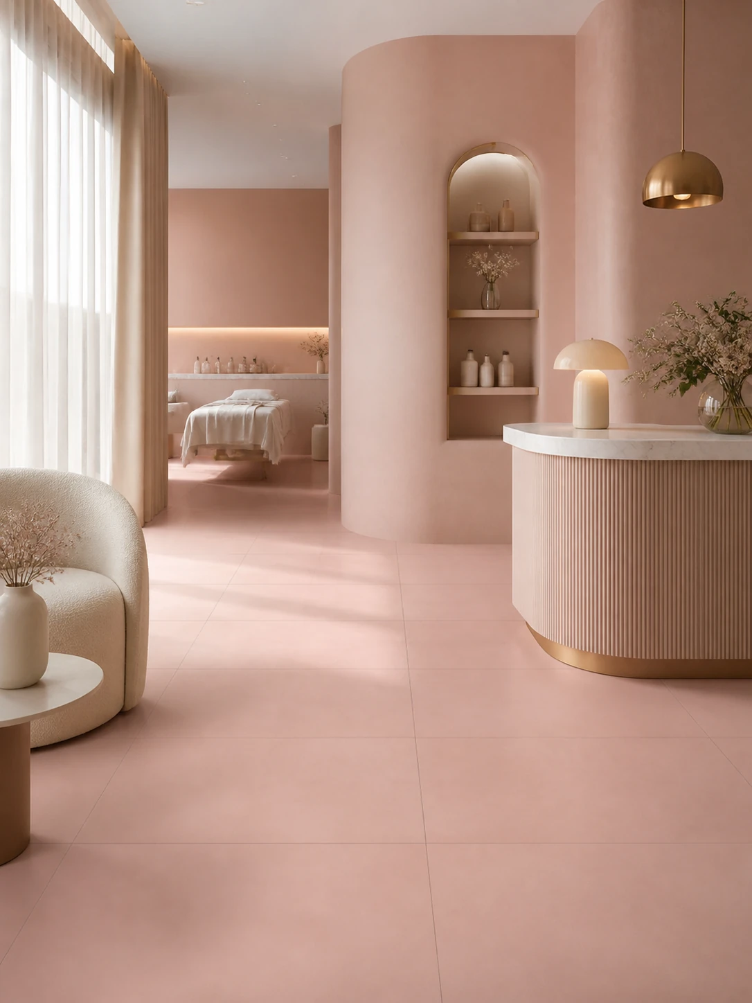R-Evolution – Light Pink porcelain tile in womens wellness salon