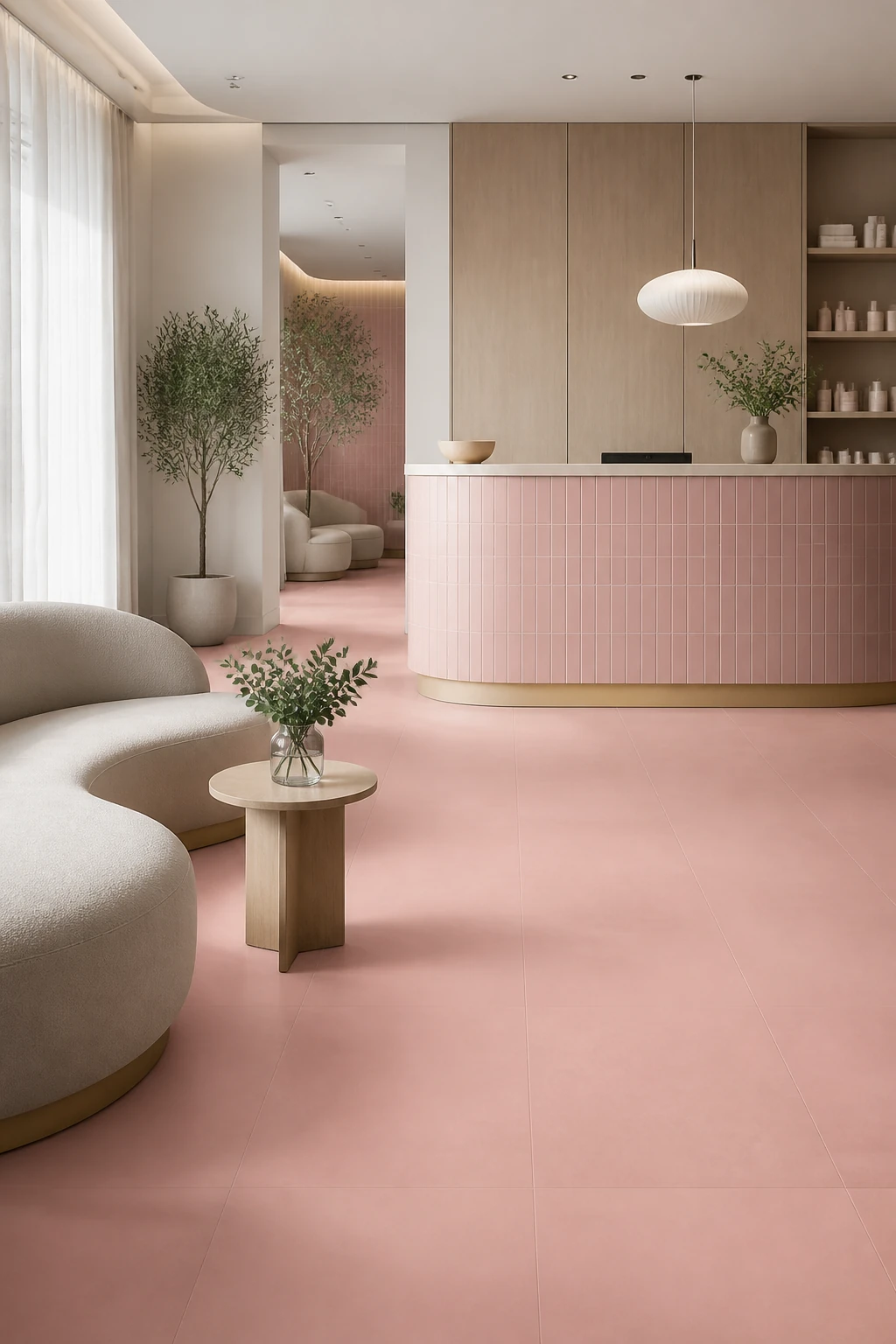 R-Evolution – Light Pink porcelain tile in maternity wellness reception