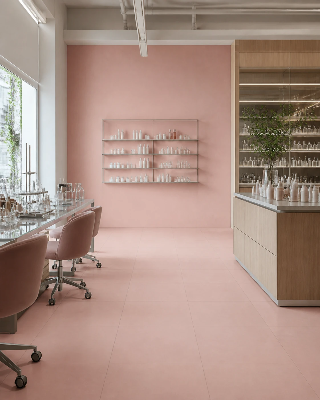 R-Evolution – Light Pink porcelain tile in beauty science flagship