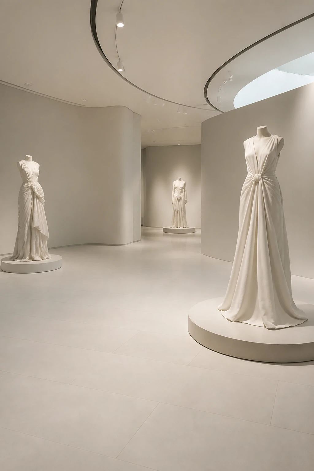 R-Evolution – Total White porcelain tile in fashion exhibition gallery