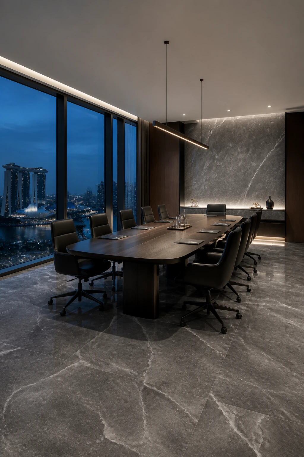 Supreme – Dark porcelain tile in executive skyline boardroom