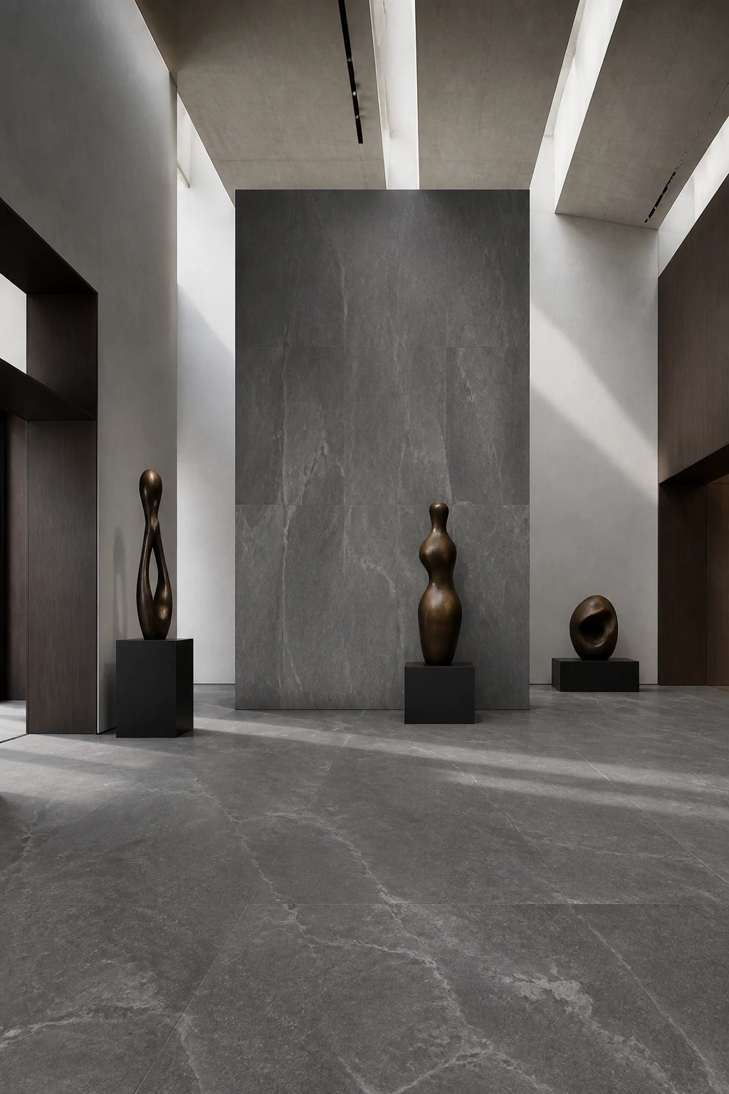 Supreme – Dark porcelain tile in contemporary sculpture gallery