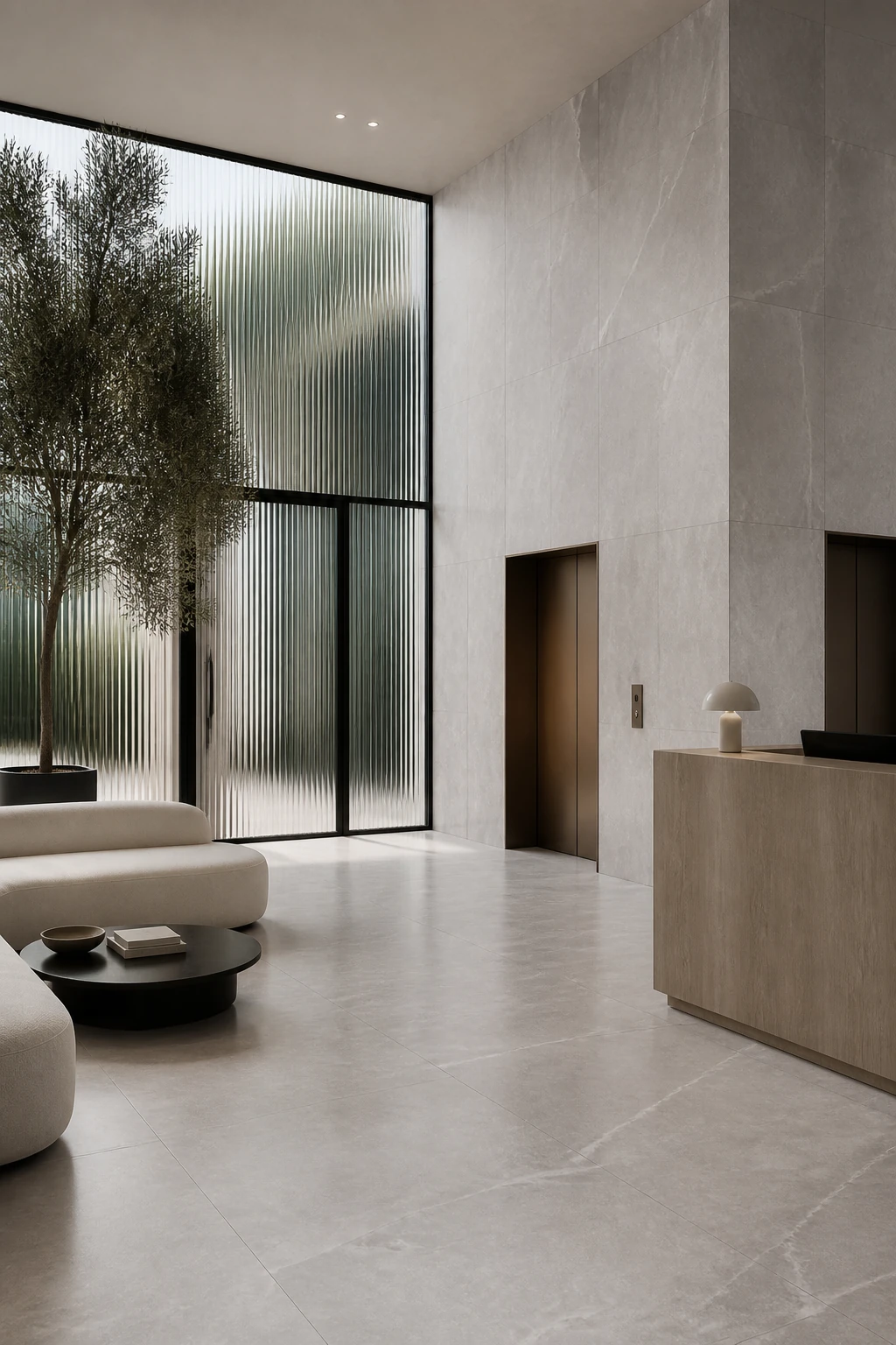 Supreme – Grey porcelain tile in five star hotel lobby