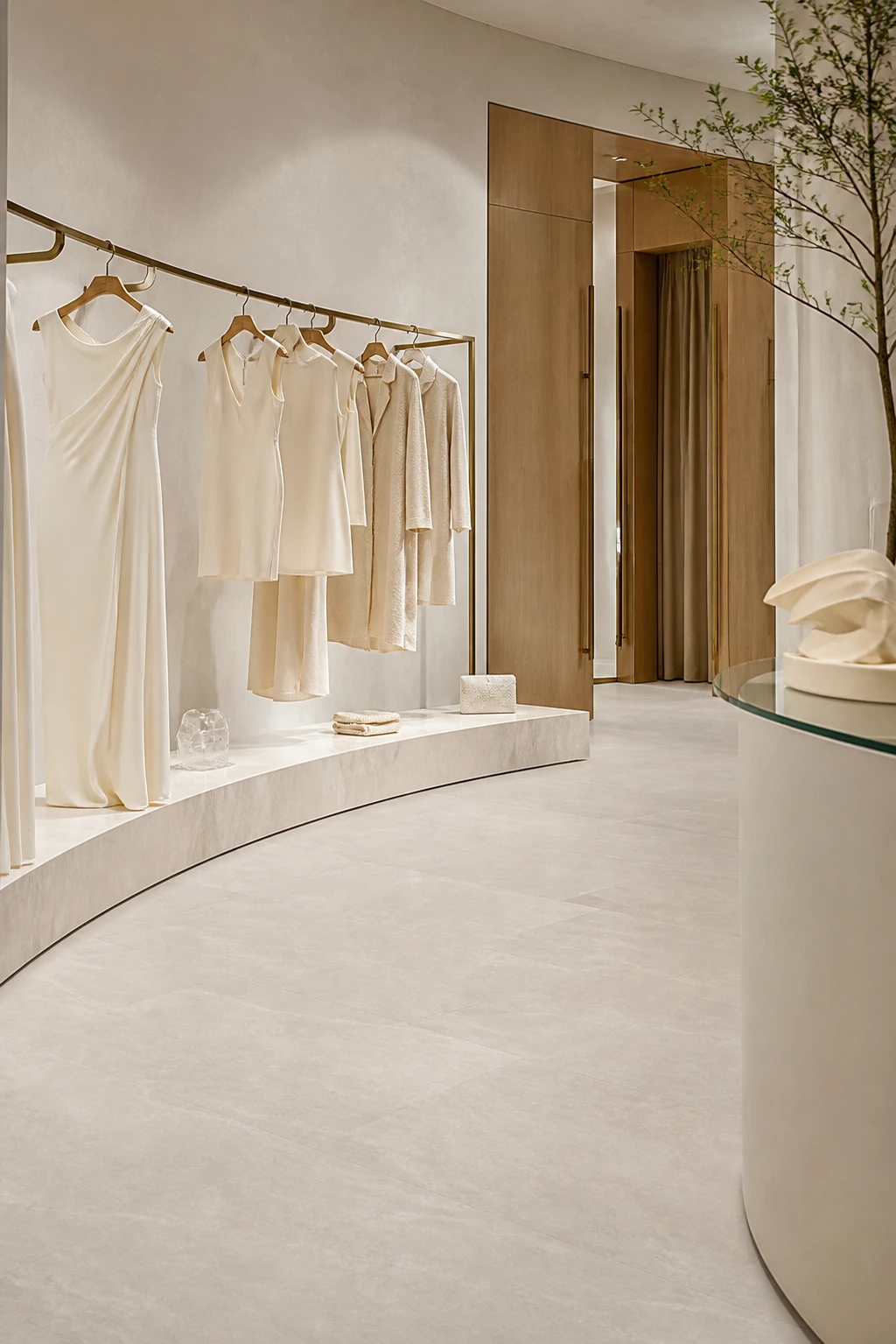 Supreme – Sand porcelain tile in couture fashion boutique