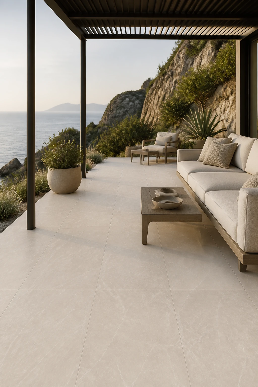 Supreme – Sand porcelain tile in cliffside villa terrace