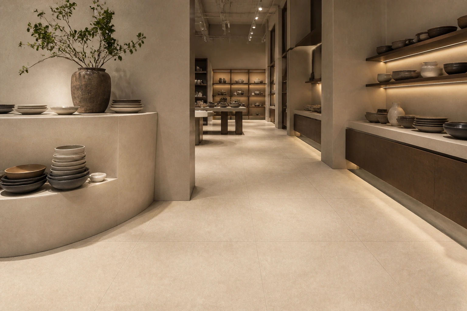 Terrae – Beige antibacterial porcelain tile used in ceramic gallery