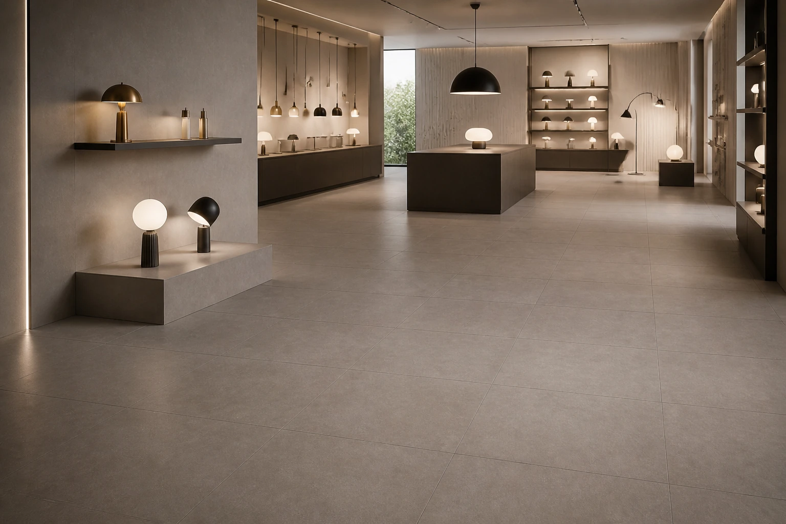 Terrae – Tabacco antibacterial porcelain tile used in lighting showroom