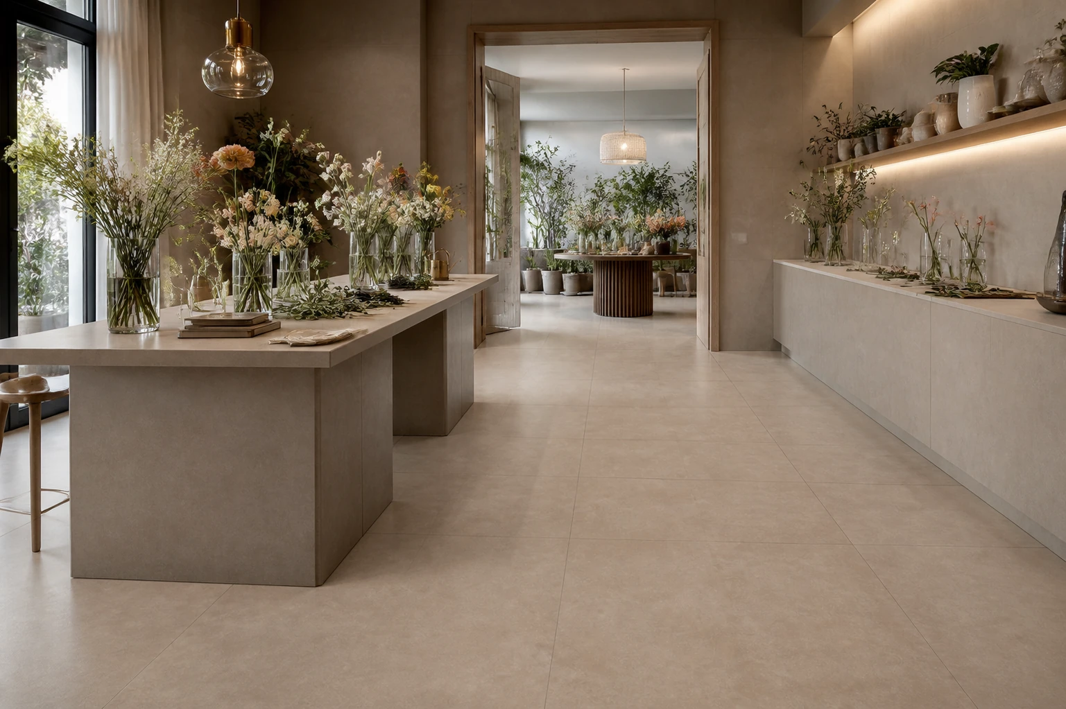 Terrae – Tortora antibacterial porcelain tile used in floral design atelier