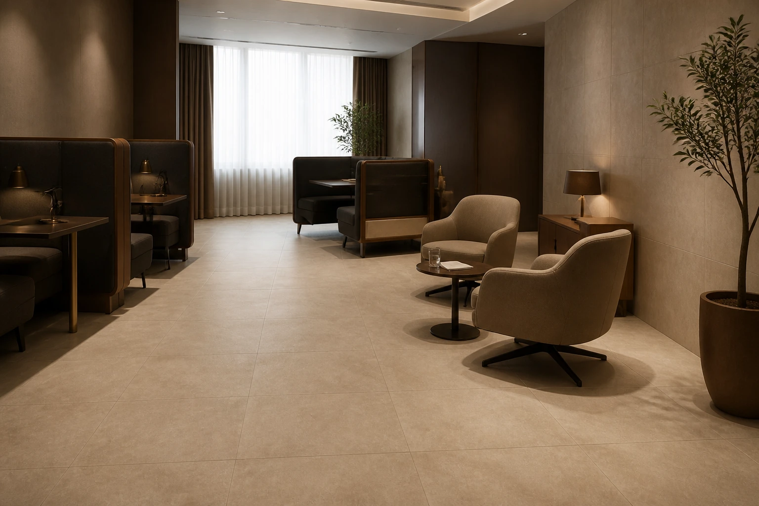 Terrae – Tortora antibacterial porcelain tile used in interpretation lounge