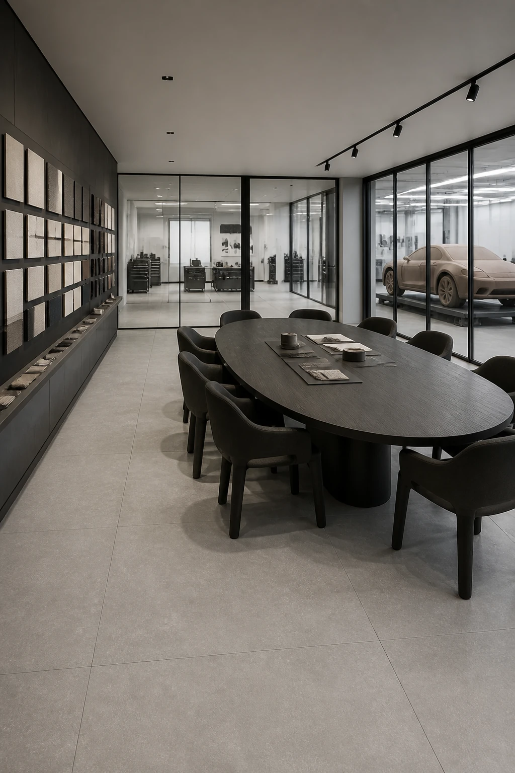 Timeless – Seal porcelain tile in automotive design conference studio