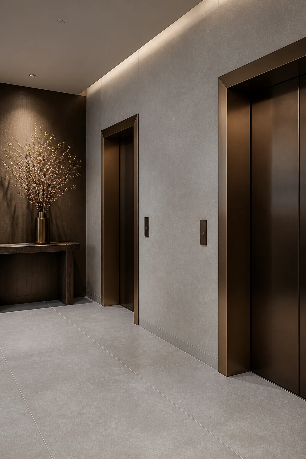 Timeless – Seal porcelain tile in urban hotel elevator lobby