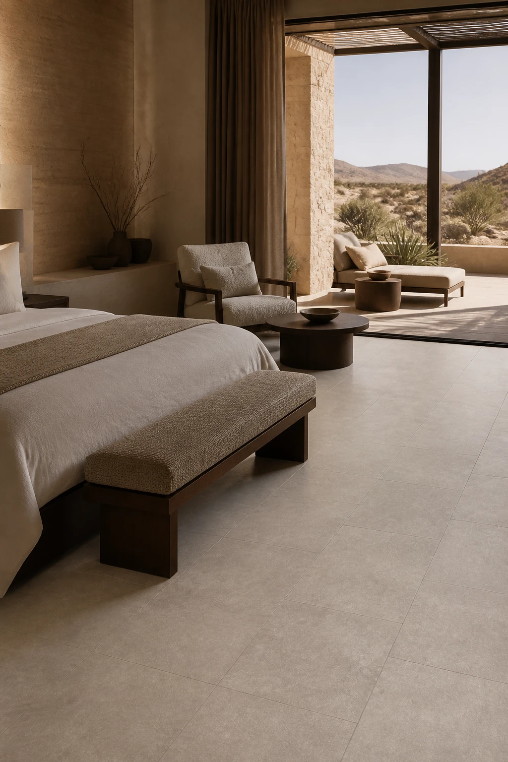 Timeless – Taupe porcelain tile in desert resort suite
