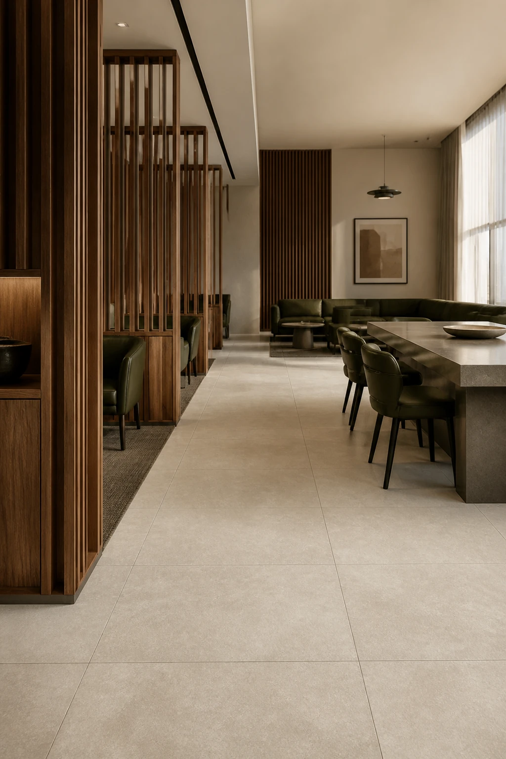 Timeless – Taupe porcelain tile in premium coworking club
