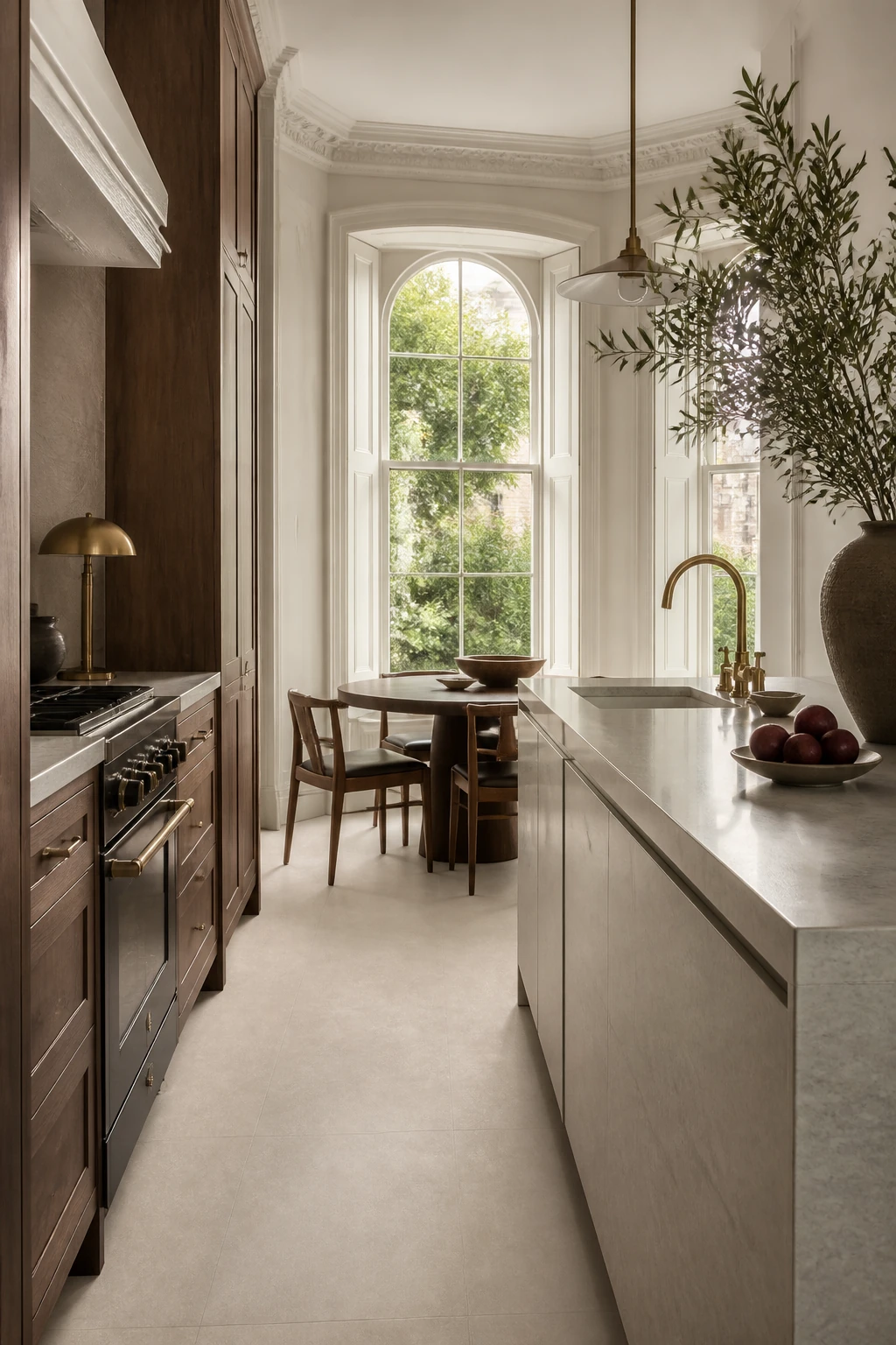 Timeless – Taupe porcelain tile in heritage townhouse kitchen