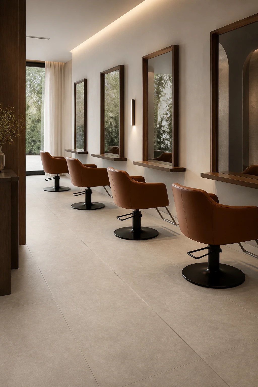 Timeless – Taupe porcelain tile in luxury hair salon