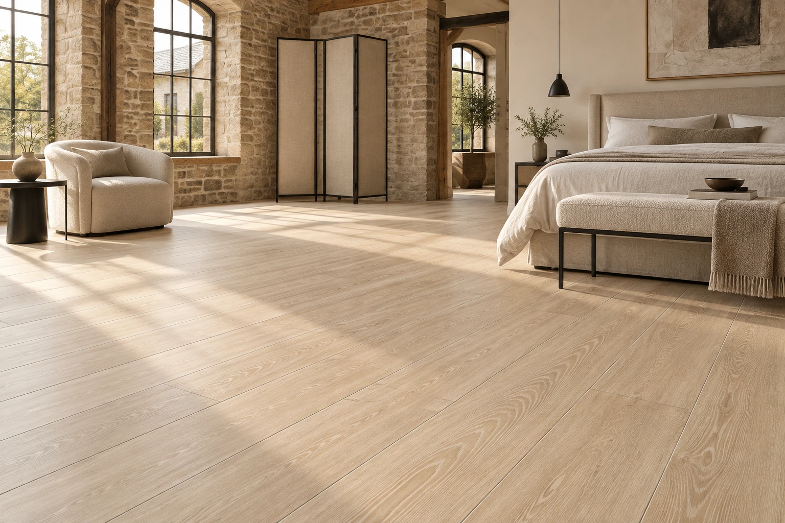 English Wood – Cheshire wood-look porcelain tile used in boutique hotel suite