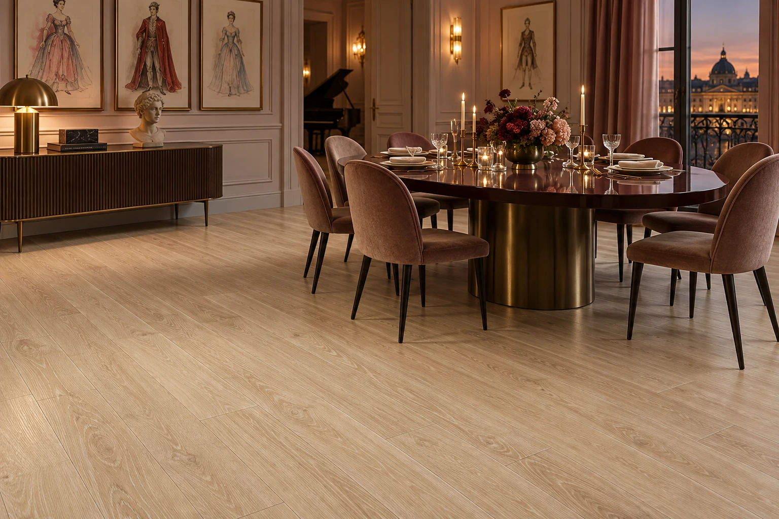 English Wood – Cheshire wood-look porcelain tile used in opera patrons dining salon