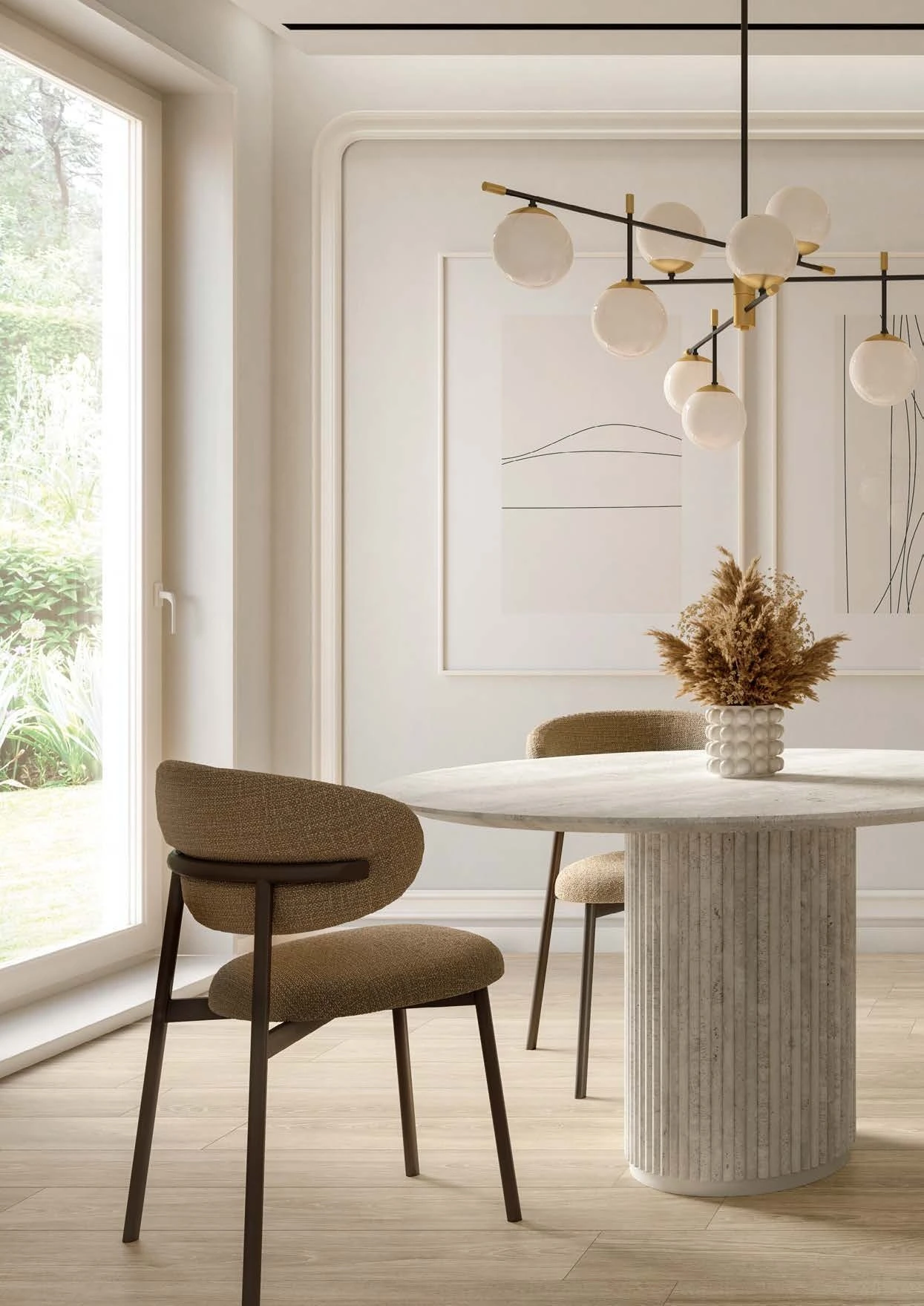 English Wood – Galloway wood-look porcelain tile used in catalogue dining room