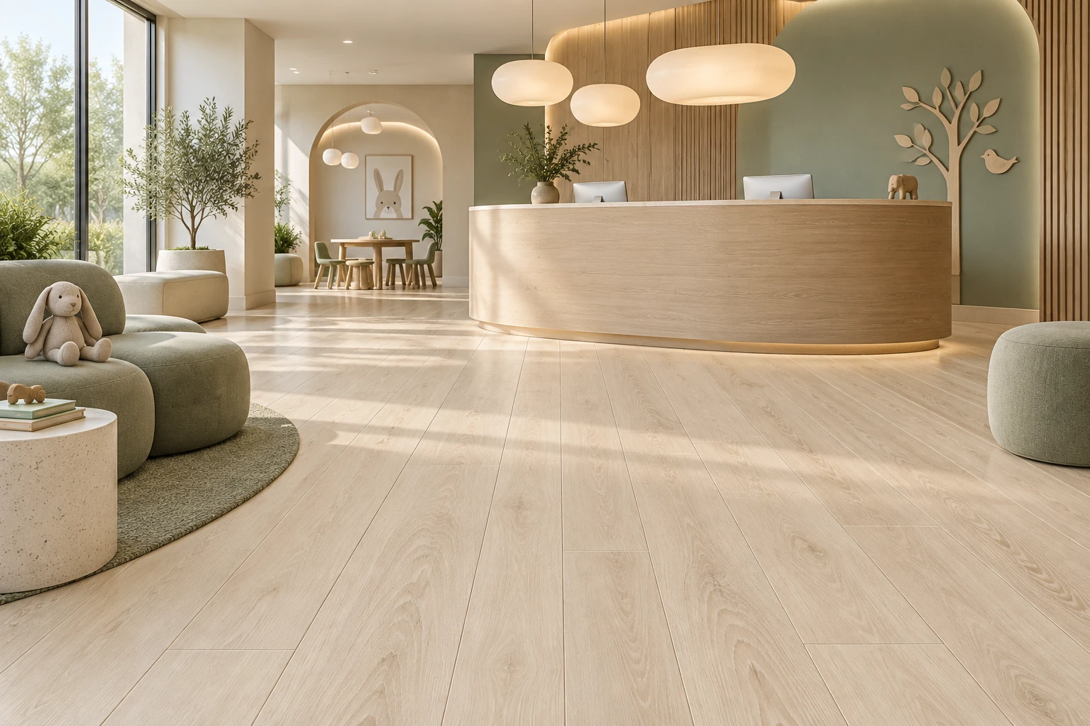 English Wood – Galloway wood-look porcelain tile used in private childrens health clinic