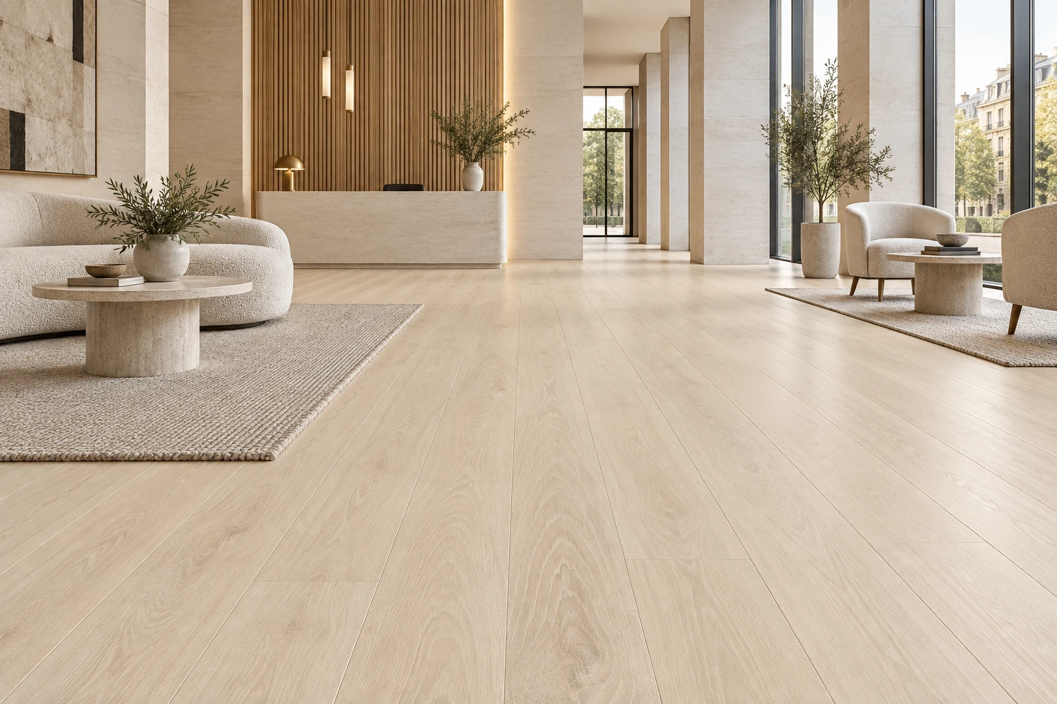 English Wood – Galloway wood-look porcelain tile used in scandinavian embassy reception salon