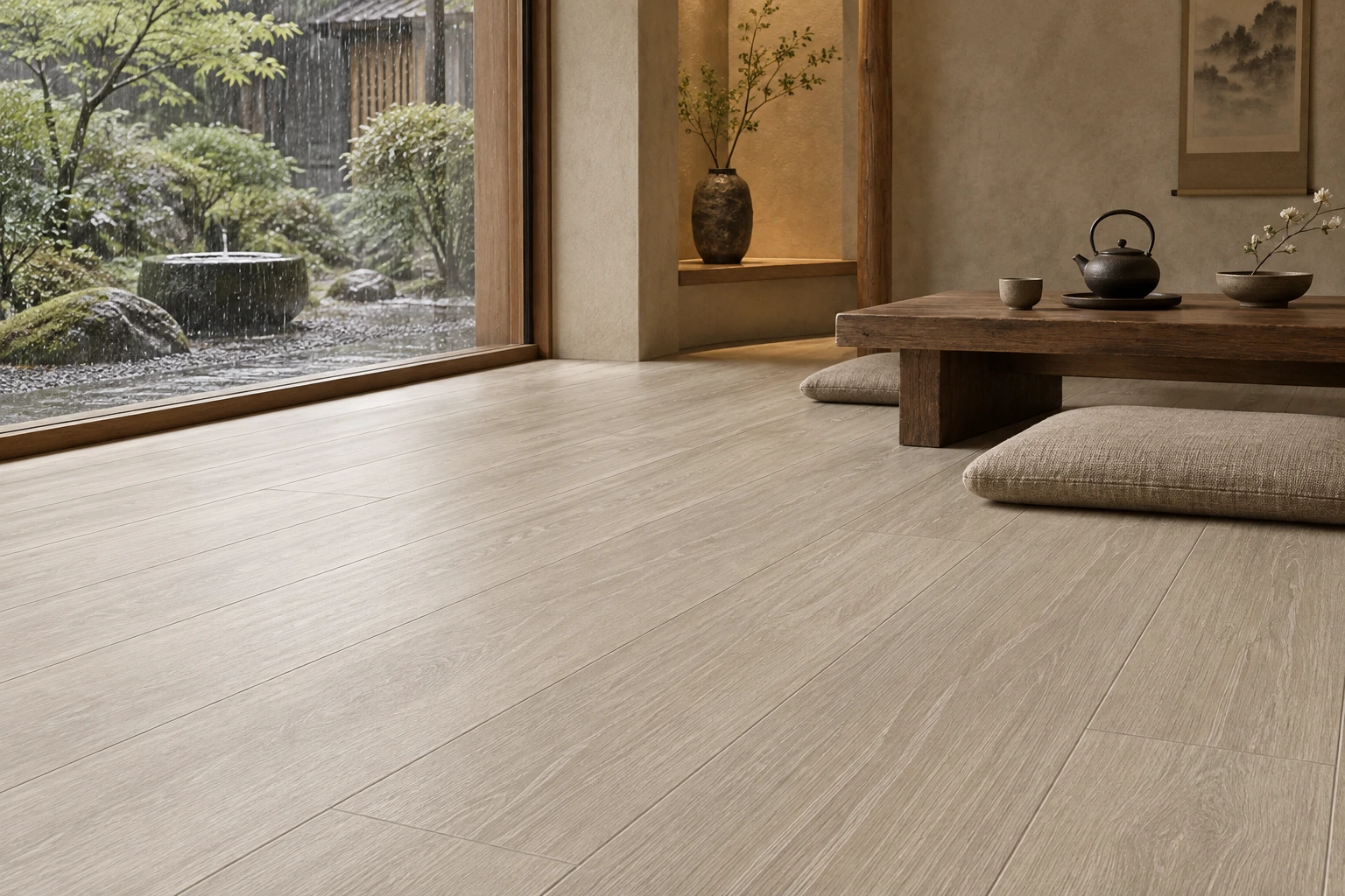 English Wood – Snowdonia wood-look porcelain tile used in contemporary japanese tea house
