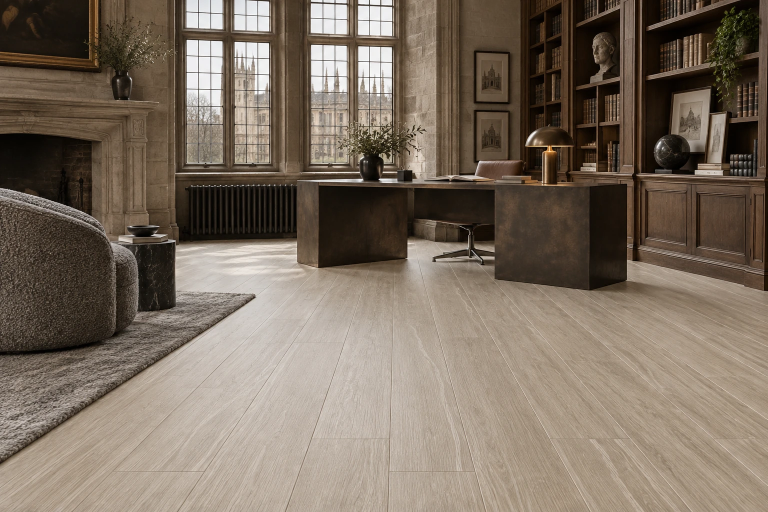 English Wood – Snowdonia wood-look porcelain tile used in historic university rectors office