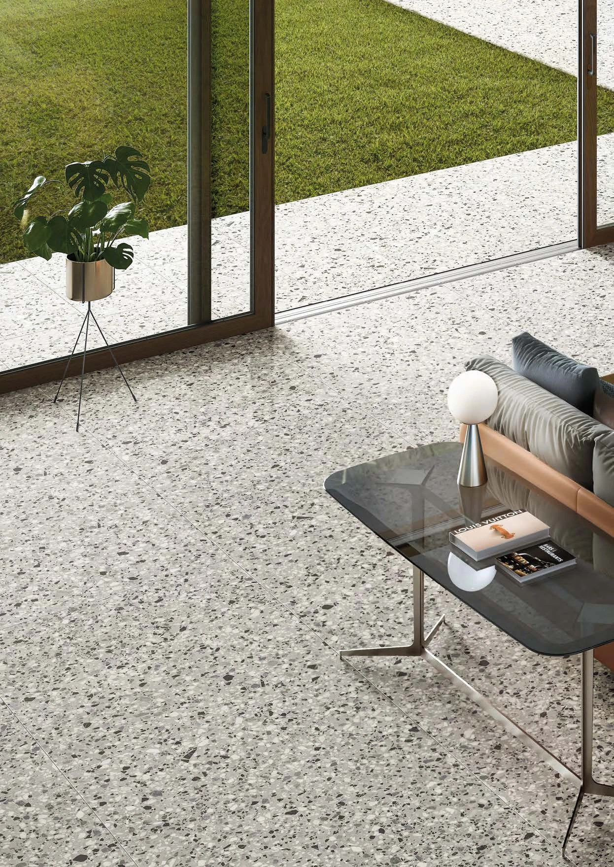 Le Ville – Foscari terrazzo porcelain tile used in garden lounge