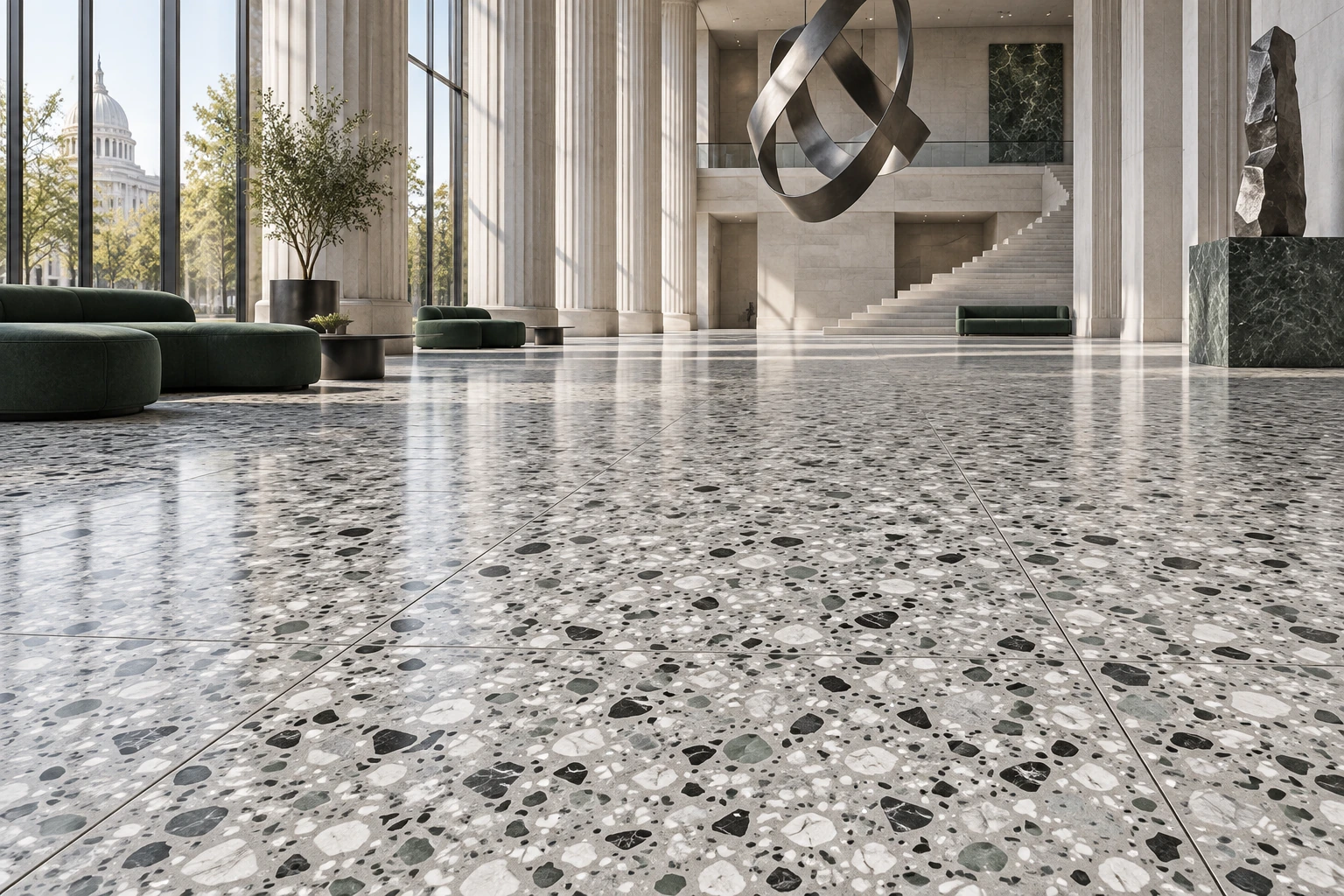 Le Ville – Foscari terrazzo porcelain tile used in civic art atrium
