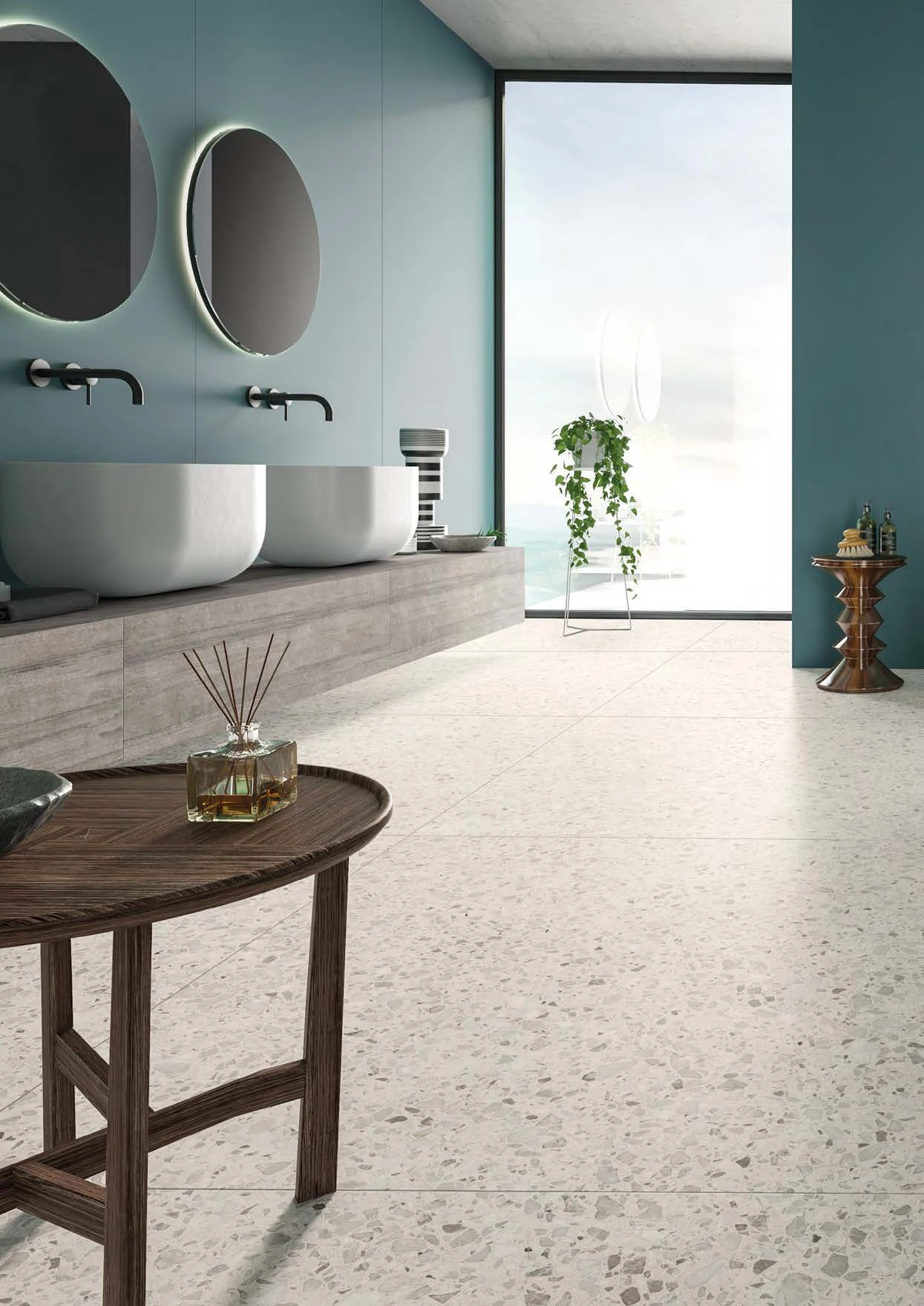 Le Ville – Trissino terrazzo porcelain tile used in designer bathroom suite