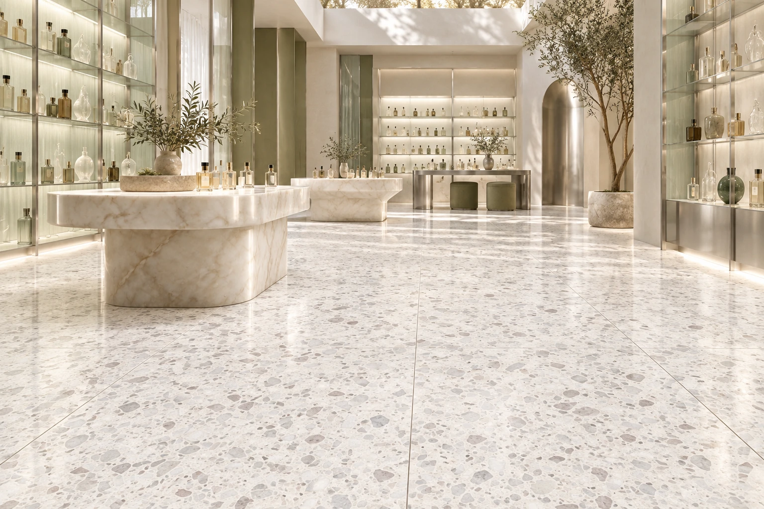 Le Ville – Trissino terrazzo porcelain tile used in perfume atelier