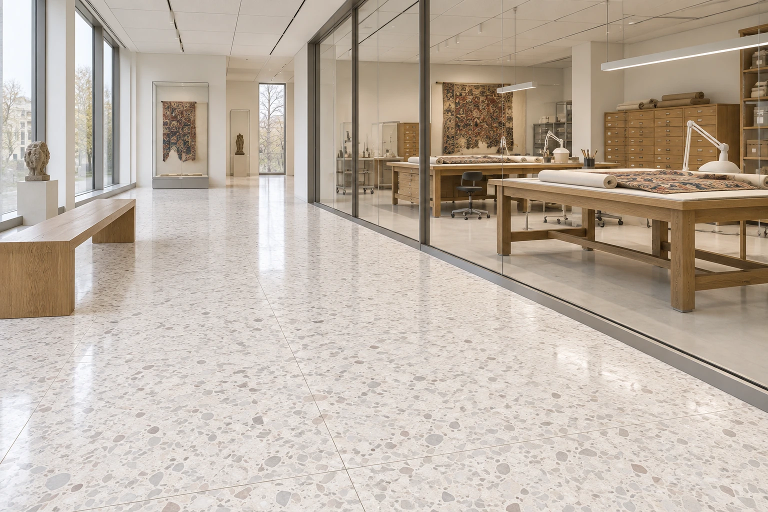 Le Ville – Trissino terrazzo porcelain tile used in museum conservation gallery
