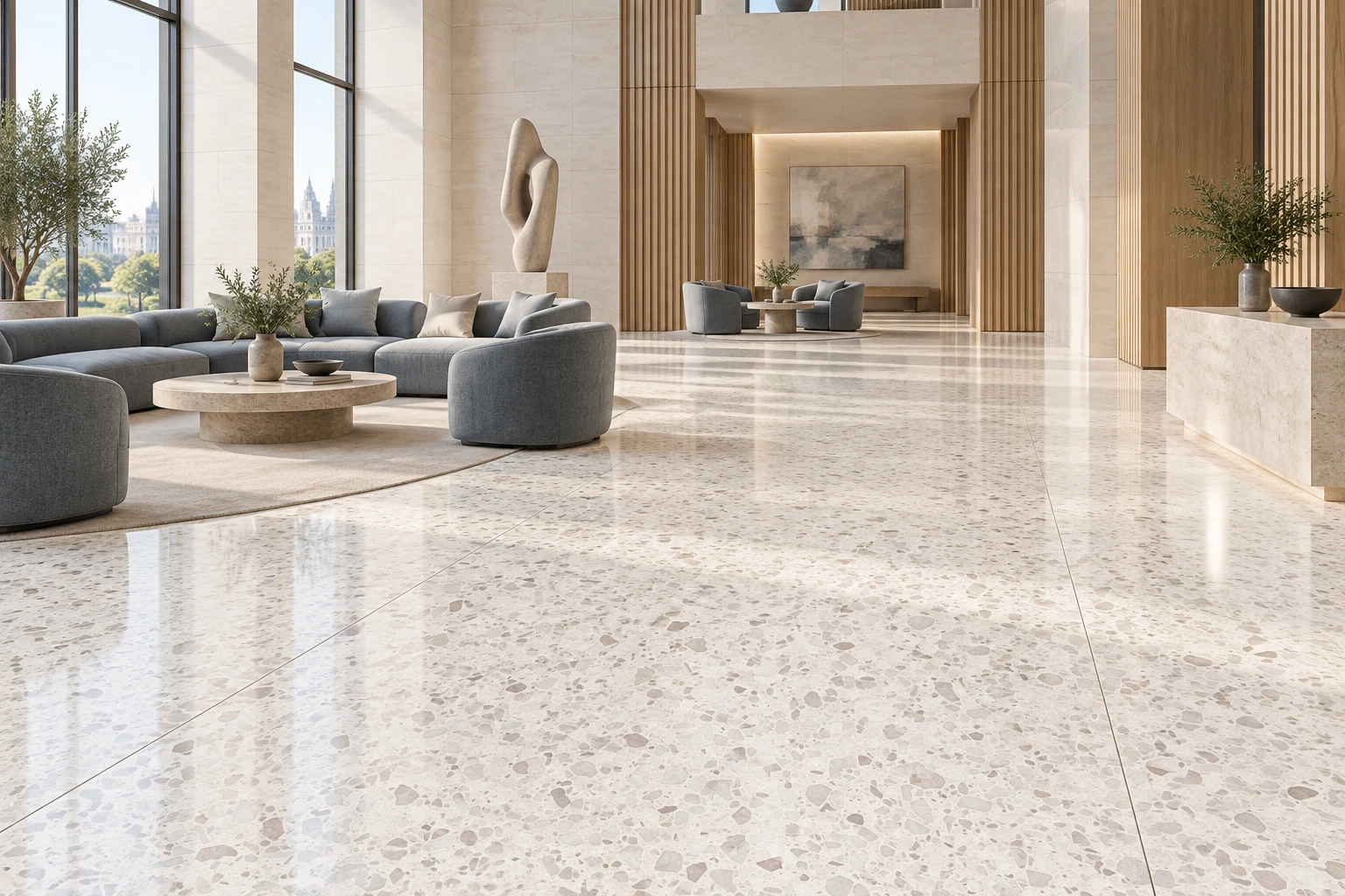 Le Ville – Trissino terrazzo porcelain tile used in law firm lounge